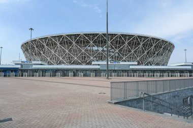 Volgograd, Rusya - 30 Mayıs 2021 Volgograd Arena, Volgograd 'da 2018 FIFA Dünya Kupası için inşa edilen uluslararası sınıf futbol stadyumu..