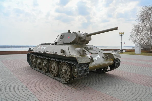 Volgograd Rusland Mei 2021 Tank Aan Oever Van Wolga Volgograd — Stockfoto
