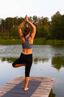 Bir kadın, şehirlerden uzakta bir gölde vahşi hayatın tadını çıkarır. Doğadaki stresi azaltma kavramı..