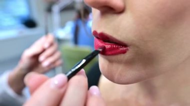 Huzurlu bir güzellik salonunda, bir sanatçı güzel bir Japon kadınına ustalıkla zengin kırmızı ruj sürer. Her fırça darbesi doğal güzelliğini, sanatını ve zarafetini arttırır..