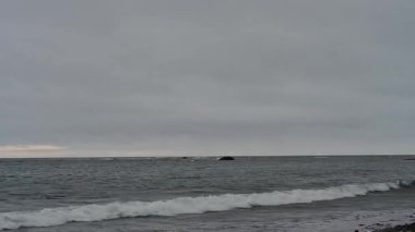 Kunashir Adası 'nın sakin güzelliğini keşfedin. Hafif dalgaların bulutlu bir gökyüzünün altında kayalık kıyıya doğru yuvarlandığı yer. Saklı bir cennette sükuneti tecrübe et..