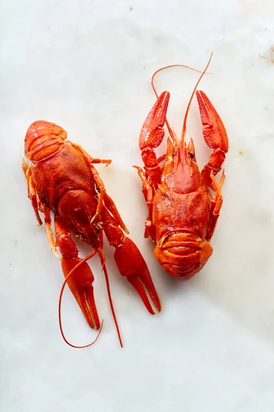 Vue Dessus Des Écrevisses Rouges Isolées Sur Fond Blanc — Photo