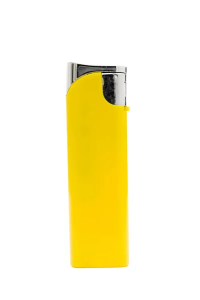 Один Жовтий Порожній Газовий Запальничка Ізольований Білому Тлі — стокове фото