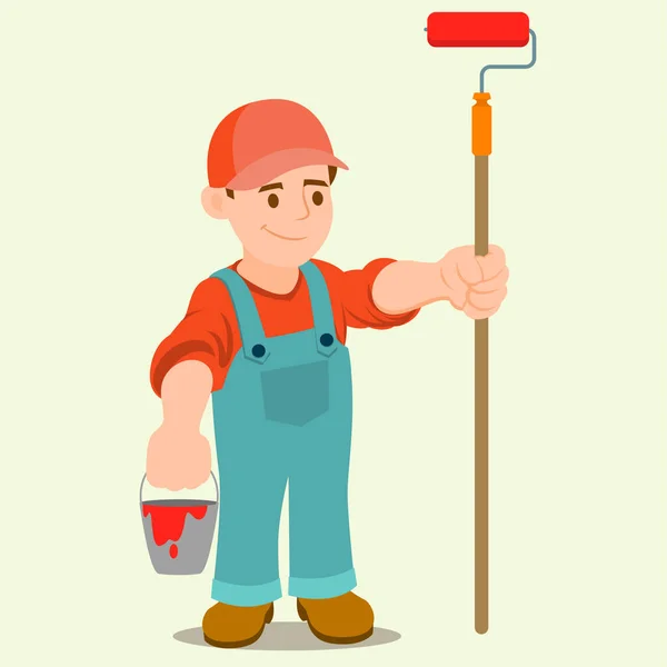 Ressam elinde boya silindiri tutuyor.