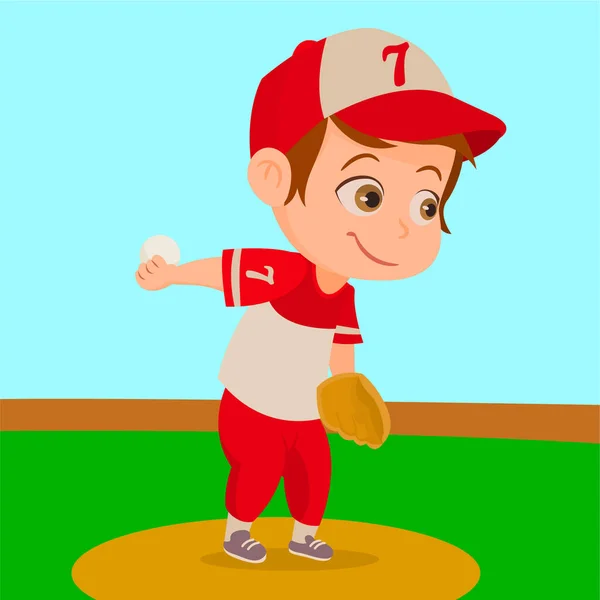 Мальчик Играет Бейсбол Мальчик Бейсбольной Форме — стоковый вектор