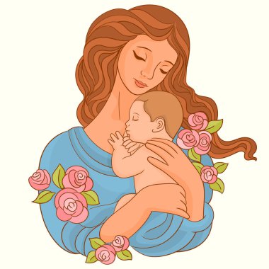 Anne bebeğine özen ve sevgiyle sarılıyor