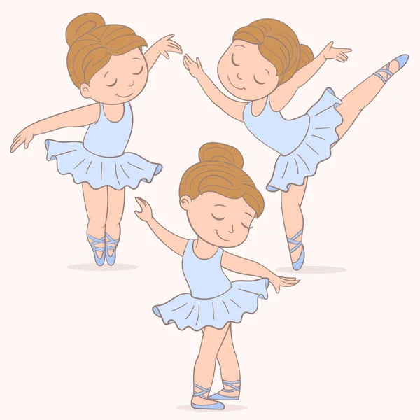 Set Little Cute Ballerina Poses — Stock Vector