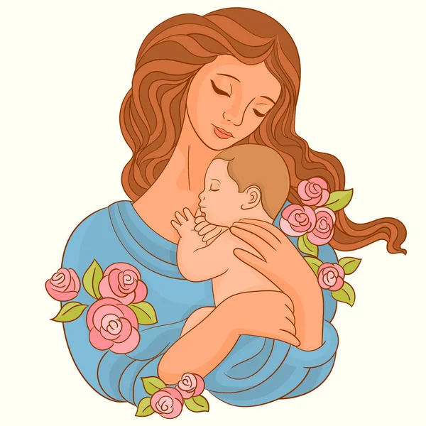 Anne bebeğine özen ve sevgiyle sarılıyor