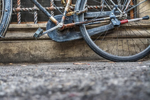 Bicycle against a rustic wall — Stock Photo, Image