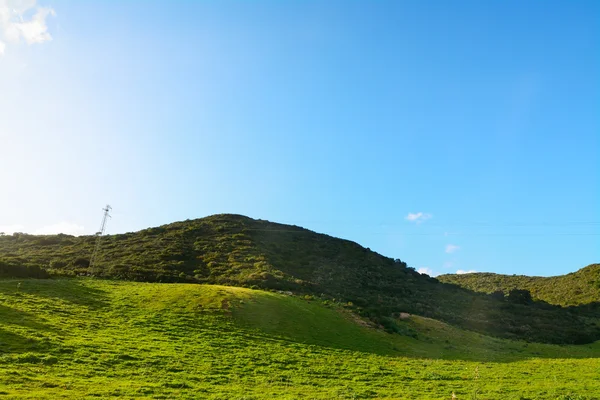 Colina verde abaixo de um céu azul — Fotografia de Stock