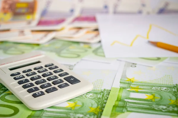 Close Calculator Large Denomination Euro Bills — Stock Photo, Image