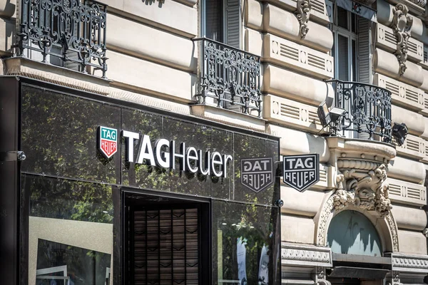 Paris Frankreich Juli 2018 Tag Heuer Schilder Auf Der Weltberühmten — Stockfoto