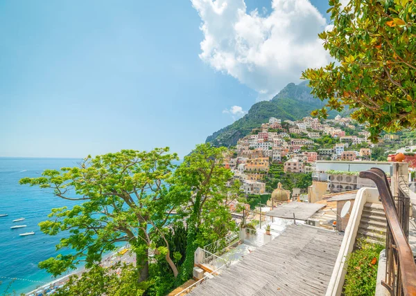 Światowej Sławy Kolorowe Wybrzeże Positano Słoneczny Dzień Wybrzeże Amalfi Włochy — Zdjęcie stockowe