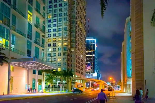 Des Gratte Ciel Colorés Dans Centre Miami Nuit Floride Sud — Photo