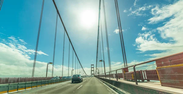 Driving World Famous Golden Gate Bridge Sunny Day San Francisco — Stock Photo, Image