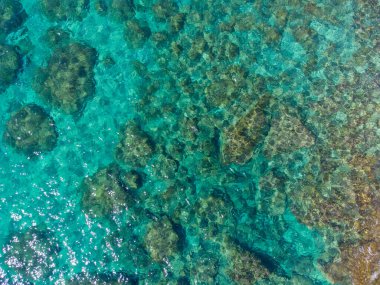 Aerial view of Alghero crystal clear water on a sunny day. Sardinia, Italy
