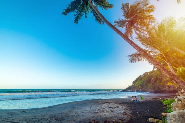 日落时分 阳光在大羚羊海滩上闪耀 瓜德罗普 加勒比海 — 图库照片