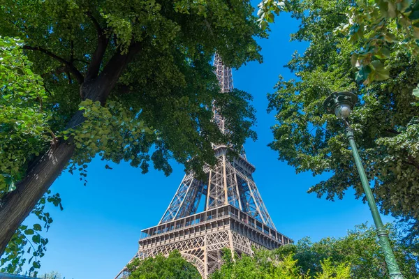 Weltberühmter Eiffelturm Durch Grüne Bäume Paris Gesehen — Stockfoto