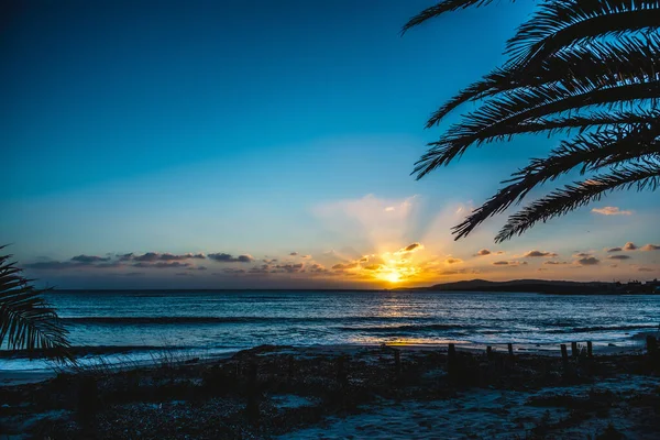 Blå Himmel Över Algheros Strand Vid Solnedgången Sardinien Italien — Stockfoto