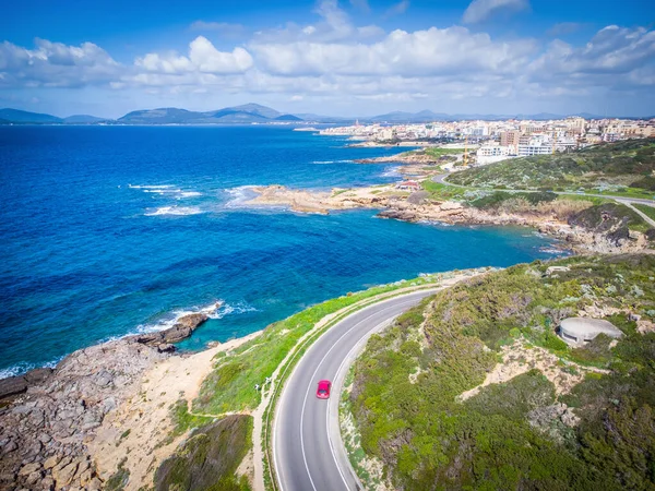 Kustweg Naar Alghero Van Bovenaf Gezien Sardinië Italië — Stockfoto