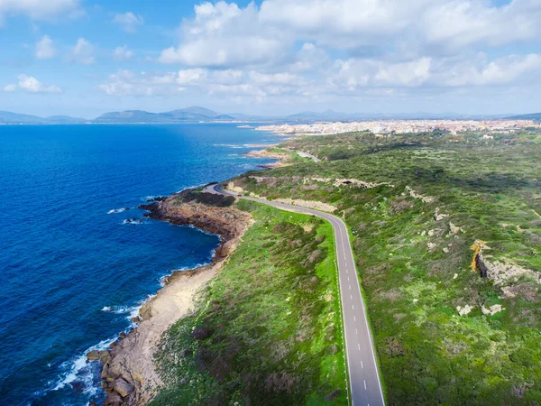 Vue Aérienne Rive Sud Alghero Sous Ciel Nuageux Sardaigne Italie — Photo