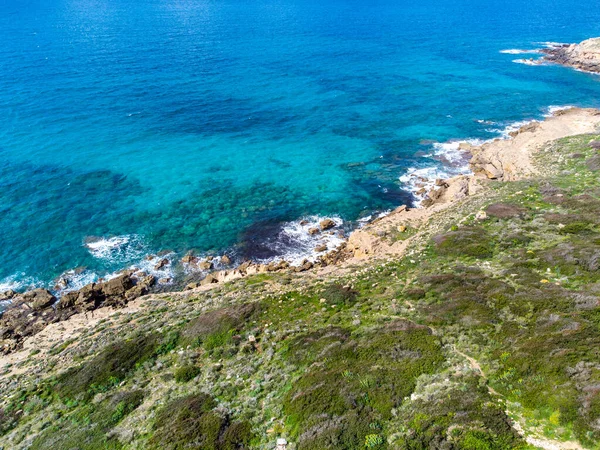 Vista Aérea Costa Alghero Con Rocas Mar Azul Cerdeña Italia —  Fotos de Stock