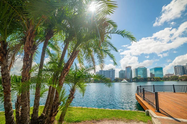 Солнце Сияющее Над Красивым Парком Озера Эола Орландо Central Florida — стоковое фото