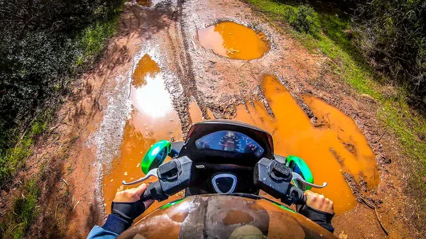 First Person Point View Scooter Riding Mud — Foto Stock