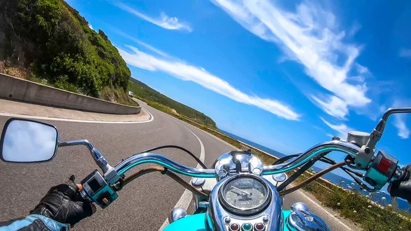 Eine Klassische Motorradtour Auf Einer Kurvenreichen Straße Frühling Sardinien Italien — Stockfoto