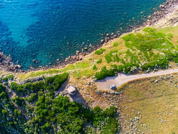 Aerial View Torre Foghe Sea Dusk Sardinia Italy — Stok fotoğraf