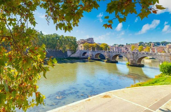 Pont Sant Angelo Par Une Journée Ensoleillée Printemps Rome Italie — Photo