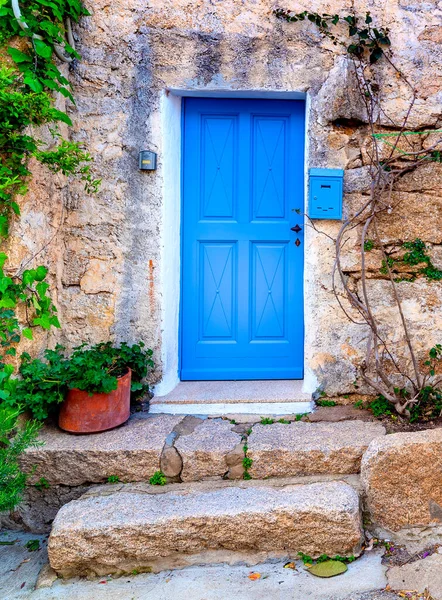 Blå Dörr Rustik Fasad Sardinien Italien — Stockfoto