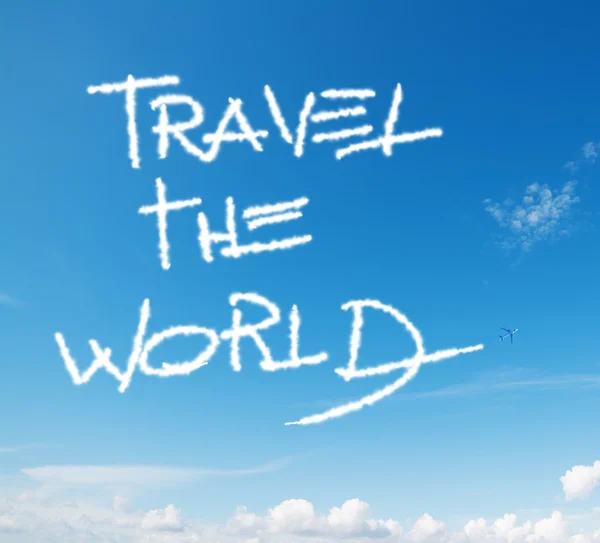 "travel the world" written in the sky — Stock Photo, Image