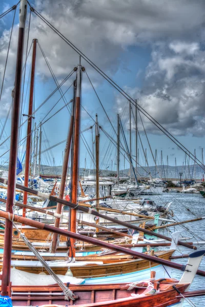 Row of wooden boat in Sardinia, Italy — Stock Photo, Image