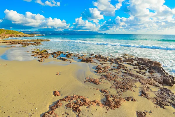 Roches brunes dans la plage Le Bombarde — Photo