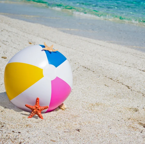 Balle de plage avec étoile de mer — Photo