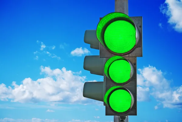 Traffic light with three green lights on — Stock Photo, Image