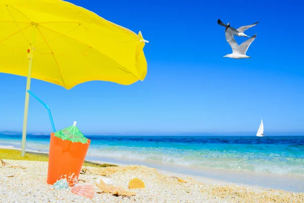 Paraplu en cocktail onder vliegen meeuw — Stockfoto