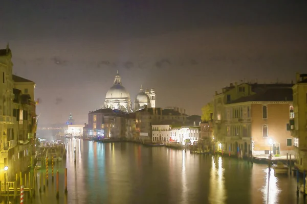 Venetië Canal Grande bij nacht in water kleur — Stockfoto