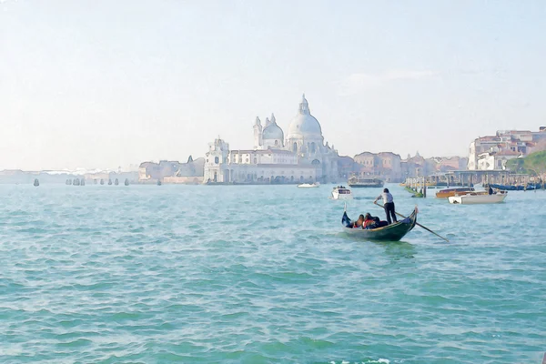 Efecto acuarela de un gondolero en Venecia —  Fotos de Stock