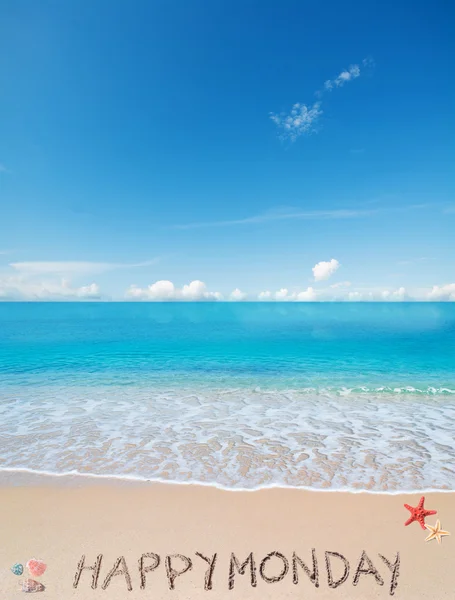 Happy monday on a tropical beach under clouds — Stock Photo, Image