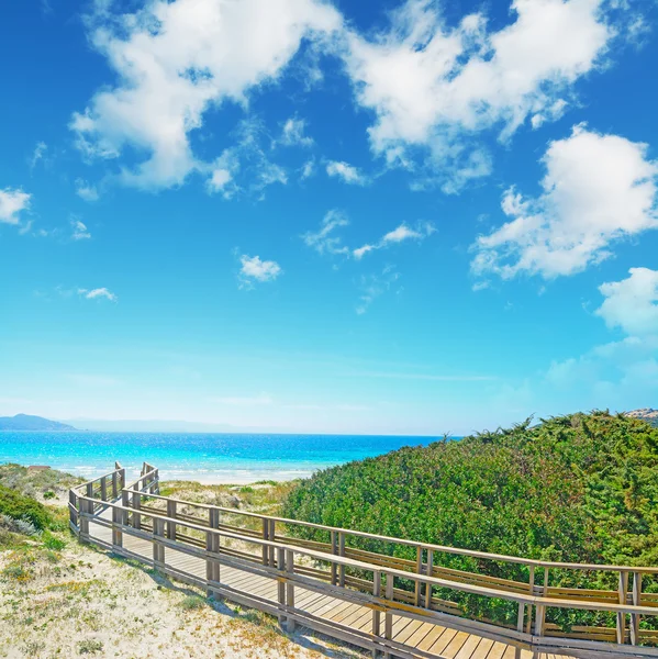 Wooden boardwalk by the shore in Capo Testa — Stock Photo, Image