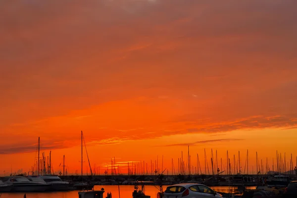 Kolorowe niebo o zachodzie słońca nad port Alghero — Zdjęcie stockowe