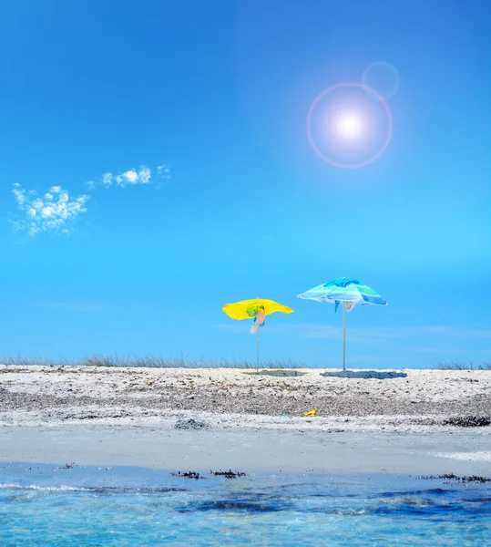 Beach umbrella under a shining sun — Stock Photo, Image