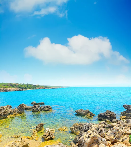 Stenig strand under en molnig himmel — Stockfoto