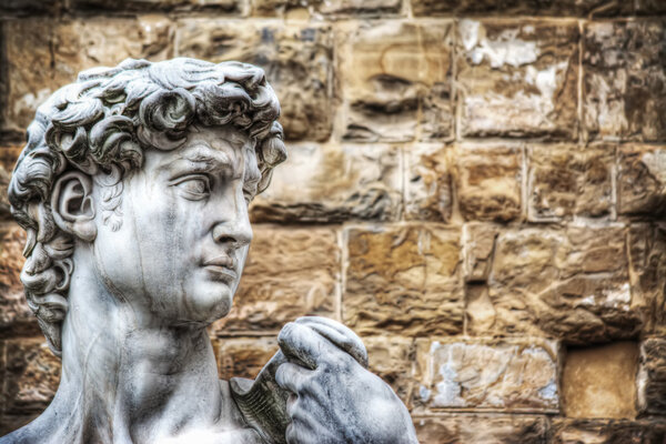 close up of Michelangelo's David head in Florence