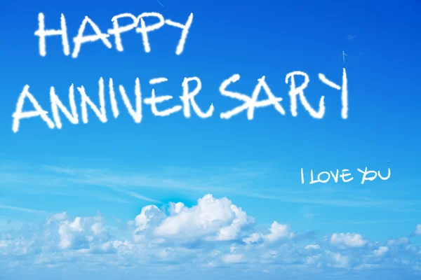 Happy anniversary written in the sky with an airplane — Stock Photo, Image