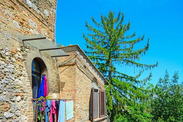 Zdi domu a rostliny v San Gimignano — Stock fotografie