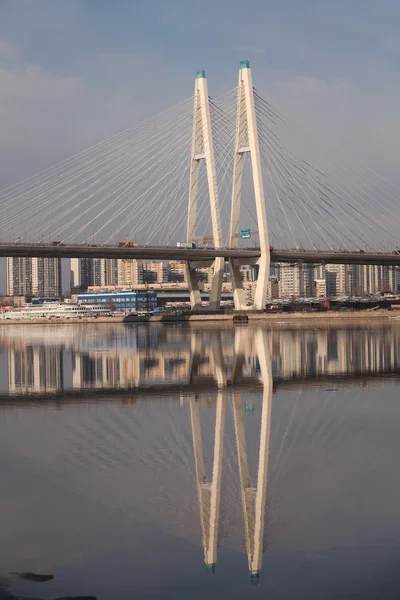 Réflexion de pont à haubans en nylon — Photo