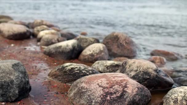 Rocas redondas en la orilla del río — Vídeos de Stock